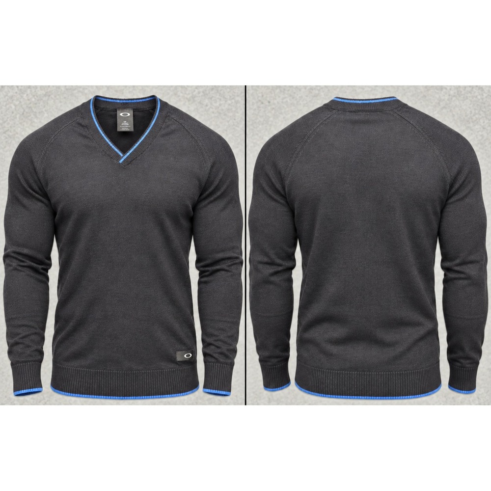 Oakley Skull Collection Sweater Mens Small Charcoal V-Neck Knit Golf Pullover